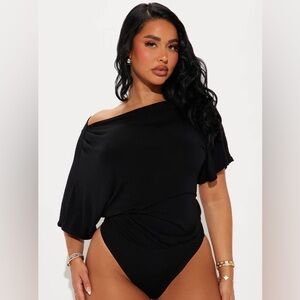 Fashion Nova flatter me off the shoulder bodysuit black top